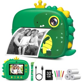 Kids Camera Instant Print,Dinosaurs Instant Print Camera for Kids,Birthday Gifts for Boys,2.4-Inch/1080P with 32GB Card,Christams Birthday Gifts for Girls Boys Age 3-12