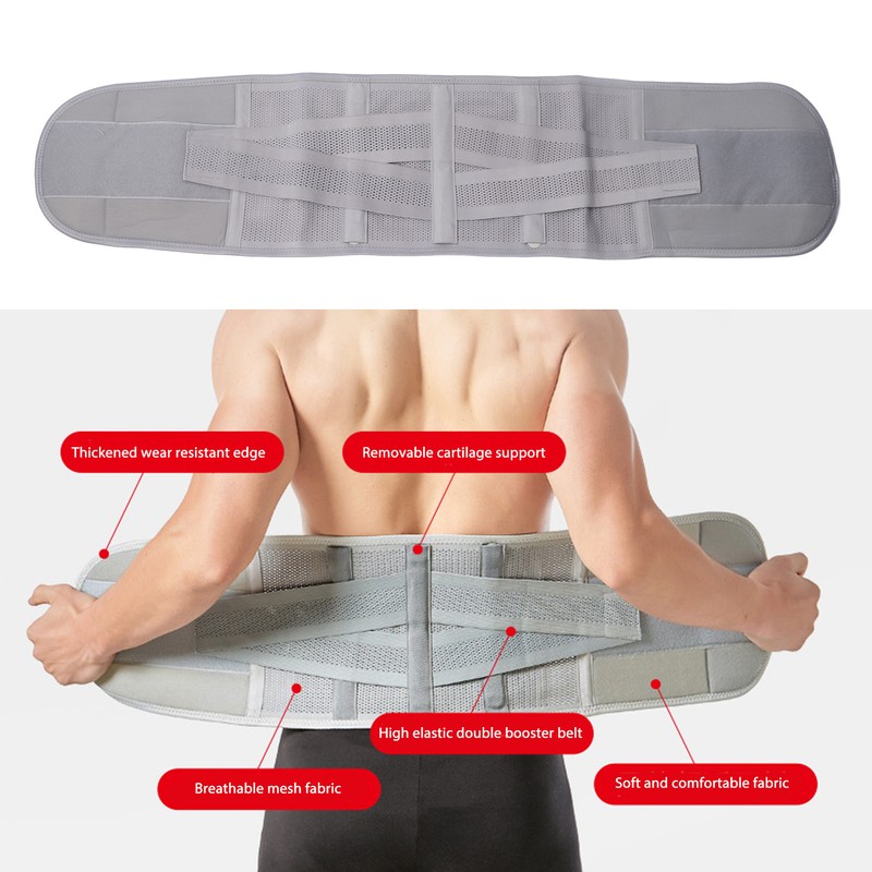 XL Back Brace Grey Breathable Removable Lumbar Support Back Brace