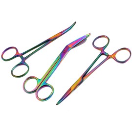 PRECISE CANADA: Titanium Galaxy Rainbow 3 PC 5.5" Ultimate HEMOSTAT Straight, Curved and Rainbow Lister Bandage Ideal for Nurses, EMT, Medic Students, Firefighter, Fisherman, Hobbiest and Taxidermy