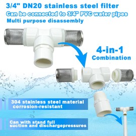 Cotonlake 3/4" T Strainers Steel Filter Cover Connected to 3/4" PVC DN20 Water Pipe, Suction Hose T Strainer Used to Remove Debris and Reduce Solid Entry