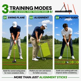 HRUIYL Golf Alignment Sticks Holder – Golf Swing Plane Trainer with 3 Alignment Sticks, Heavy Duty Metal Base Plate, Adjustable Golf Swing Training Aid for Swing Path, Posture & Alignment