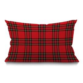 BGBDEIA Red and Black Plaid Cushion Cover Traditional Scottish Checkered Tartan Linen Fabric for Couch Bed Sofa Car Waist Throw Pillow Cover 12 x 20 inch Pillow Case 30 x 50 cm