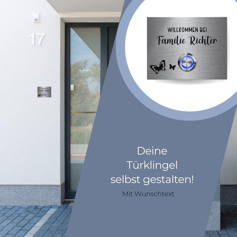 'Stainless Steel Door Chime Doorbell (White Blue etc.) and Engraving