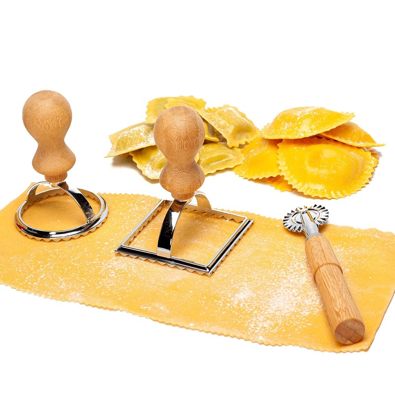 bambuswald© Plastic-Free Ravioli Cookie Cutters (3 Pieces) with Bamboo Handle