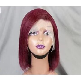 Lavish Potions Burgundy Red Straight Bob Wig, 10 Inch, Human Hair