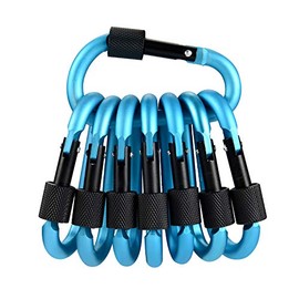 Emoly Locking Carabiner Clip D Shape Spring-Loaded Gate Aluminum Keychain Gate Buckle for Home, Rv, Camping, Fishing, Hiking, Traveling and Keychain, 8 Pack (Light Blue)