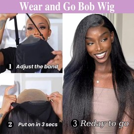 Human Hair Wig Glueless, Yaki Straight Glueless Wig Human Hair Wear and Go 4x4 Lace Front Hair 18 Inch Wigs for Black Women Natural Black Wigs