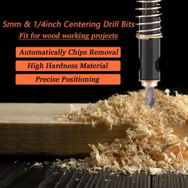 Bestgle 2 Pcs Center Drill Bit Set, 1/4 Inch Hex Shank and 5mm Self Centering Hinge Tapper Core Wood Plastic Hole Opening Puncher Bits for Door Window Reaming Cabinet Woodworking DIY Tools