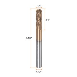 sourcing map Ball Nose End Mill 4 Flute 1/4" Diameter 1/4" Shank Tungsten Carbide TiAlN Coated Spiral CNC Router Bits 3/4" Cutting Length Single End Ball Cutting Tool for Carving Engraving