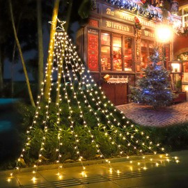 (New) FUNIAO Decorations Star String Lights, 320 LED Waterfall Christmas Tree Lights with 12" Topper Star Christmas Lights Indoor Outdoor Decorative for Yard Party Home Holiday Decor (Warm White)