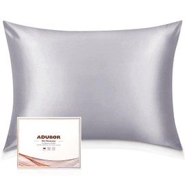Adubor Silk Pillowcase 40 x 80 cm for Hair and Skin with Hidden Zip, Both Sides, 900 Thread Count, 23 Momme Silk (Silver Grey, 1 Piece)