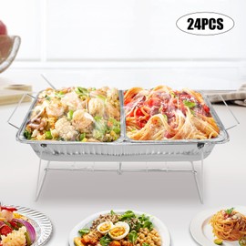 24 Pack Foldable Buffet Wire Rack Folding Chafing Stand Chrome Frame, Chafing Wire Rack Buffet Stand, Full Size Racks For Dish Serving Trays Food Warmer Catering