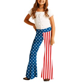 Deerose Independence Day Bell Bottom Girls Patriotics Flare Pants USA Flag Fourth of July Yoga Pants 9-10 Years
