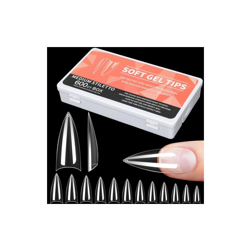 Alyvisun Long Stiletto Half Cover Nail Tips | 600 Pieces