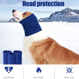 Dog Snood Neck and Ears Warmer, 2 Pcs Ear Muffs Noise Protection for Pets, Covers Protector Hoodie for Anxiety Fireworks Bathing Grooming (Blue+Grey) (Large(46-76cm))