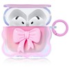 Cute Case for AirPod 4 with Keychain Pink Bow Clear