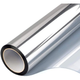 Filmgoo One Way Window Film Non-Adhesive Static Cling Daytime Privacy Film Sun Blocking Heat Control Mirror Window Tinting Film for Home Office, Silver, 17.5 Inch X 6.5 Feet