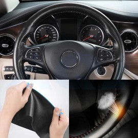 AQJ Black Genuine Leather DIY Car Steering Wheel Cover for Honda CRV 2007 - 2011