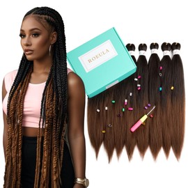 Roeula 1B/30 Pre Stretched Braiding Hair 28 Inch 8 Packs Long Ombre Black to Brown Braiding Hair Pre Stretched Synthetic (1B/30, 28 Inch (pack of 8))