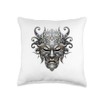 Scary Silver Yokai Oni Mask Japanese Anime Warrior Throw Pillow