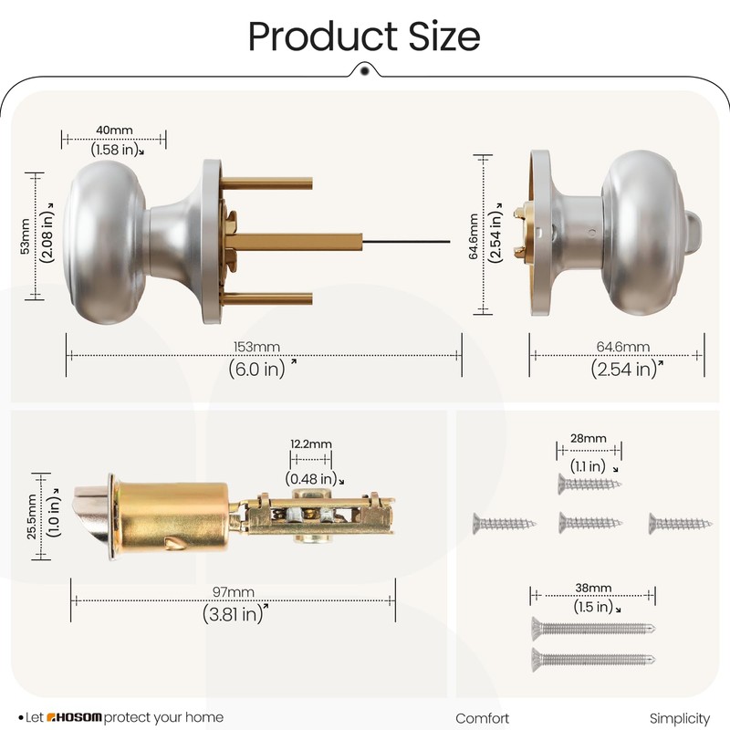 HOSOM Privacy Door Knob with Lock, Interior Door Knobs for