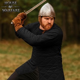 Medieval Gambeson Men Jacket | 13th Century 2-Layer Padded Gambeson Coat– Quilted Cotton Arming Wear (Black, X-Large, Full Sleeves Gambeson)