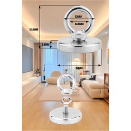 YESCUT Super Strong Magnetic Hooks, Set of 4, Load Capacity 66.1 lbs (30 kg), Diameter 1.3 inches (32 mm), 304 Stainless Steel, Strong Magnet, Rust Resistant, Removable Hook for Kitchen, Office, Work