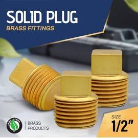 Supply Giant CSTQ0012 1/2-Inch Male National Pipe Taper Threads Brass Solid Plug with Square Head, Lead-Free Brass Pipe Fitting, Higher Corrosion Resistance Economical & Easy to Install