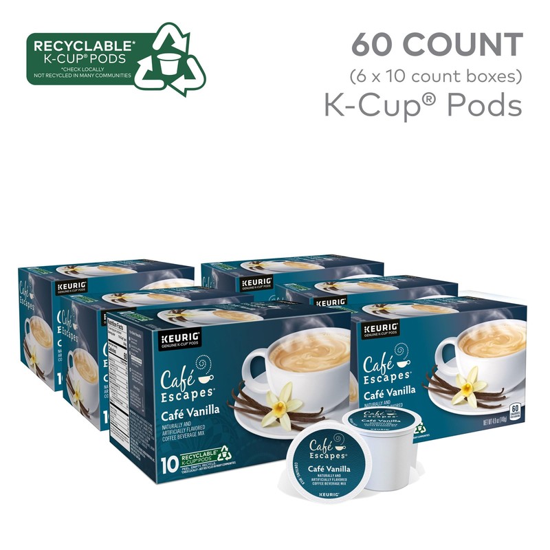 Café Escapes Café Vanilla Coffee Beverage, Single-Serve K-Cup Pods, 60