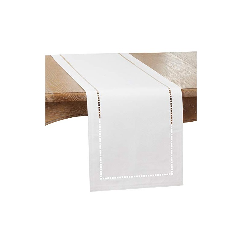 SARO LIFESTYLE Hadleigh Collection Laser-Cut Hemstitch Table Runner, 14" x
