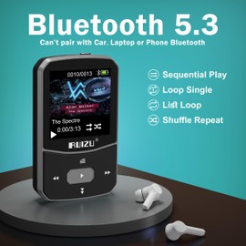 RUIZU 64GB Clip MP3 Player with Bluetooth 5.3, Portable Music Player with Voice Recorder for Sport Running, FM Radio, Pedometer, A-B Repeat, Audio Video, Shuffle Playback, Support 128GB TF Card, Black