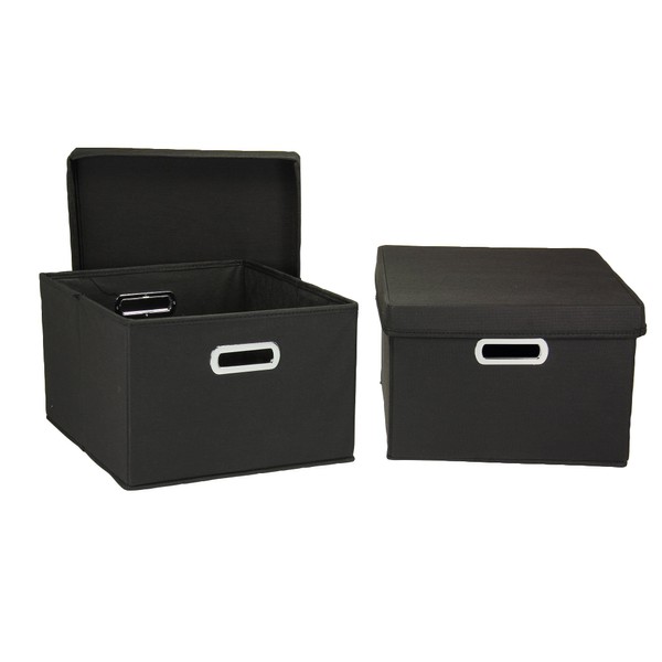 Household Essentials Fabric Storage Boxes with Lids and Handles, Black