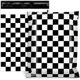 JarThenaAMCS 100Pcs 10 x 13in Checkered Poly Mailers Classic Black and White Plaid Packing Bags with Self-Sealing Decorative Gift Wrap Envelopes for Small Business Boutique Clothing