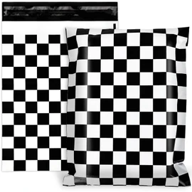 JarThenaAMCS 100Pcs 10 x 13in Checkered Poly Mailers Classic Black and White Plaid Packing Bags with Self-Sealing Decorative Gift Wrap Envelopes for Small Business Boutique Clothing
