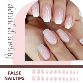 24 PCS False Nails, Press on Nails French Tip False Nails Kiss Nails False Nails Short Stick on Nails French Nails for Women and Girls Daily Wear