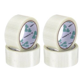 MECCANIXITY Strapping Tape, 4 Roll 1.8 Inch x 22 Yards Reinforced Packing Tape Filament Tape Heavy Task Packing Transparent 5.9 Mil Grid for Package Transport Electric Equipment Packaging
