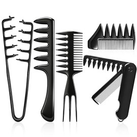 Peine de Textura 5 Piezas, Set de Peines, Peine Texturizador para Hombre, Peine Dientes Anchos, Peine para Cabello Rizado, Peine para Cabello Hombre Profesional para Estilizado, Volumen y Precisión
