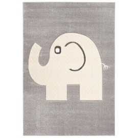 SAFAVIEH Carousel Kids Collection Area Rug - 6'7" x 9', Grey & Ivory, Elephant Design, Non-Shedding & Easy Care, Ideal for High Traffic Areas for Boys & Girls in Playroom, Nursery, Bedroom (CRK165B)