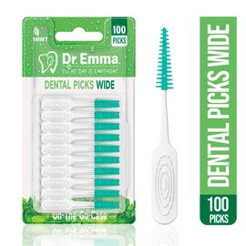 Dr. Emma Dental Picks Wide Space Mint Soft Rubberized Tooth Picks Floss Pick Easy to Use Brush Picks for Teeth Cleaning and Gum Health 100Ct/Pack, 4 Pack(400Ct)