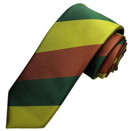 Michi Kolondon MKJ-036 Wrinkle-Resistant Bonding Processing Fabric Lined Volume, Made in Japan Necktie Brand KOSHINO Striped Pattern, 100% Silk, Unisex, green/brown
