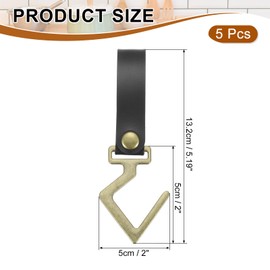 sourcing map 5pcs PU Leather Hooks, Leather Straps with Hooks, V-Shape Hooks for Outdoor Camping Hanging Pots Pans Utensils Black