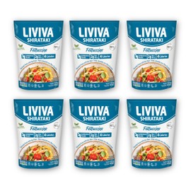 LIVIVA Organic Shirataki Pasta with Oat Fiber - Fettuccine, Low-Calorie Pasta, Non-GMO, Gluten Free Pasta, Keto-Certified - Pack of 6