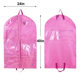 Dance Costume Garment Bag 40inch Garment Bags for Hanging Clothes,Waterproof Foldable Garment Bag with 5 Pockets for Travel,Dance Competition,Sports,Theatre,Beauty Pageants(Pink)