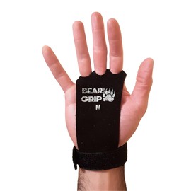 BEAR GRIP - Crossfit Grip (Leather Black 3 Hole integrated Wrist Wrap, L)