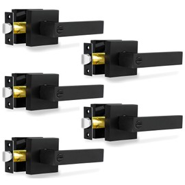 RAZCC Privacy Door Levers, 5 Pack Matte Black Door Handles, Bed and Bath Door Locksets Heavy Duty Keyless Interior Handles, Reversible for Left Right Handed Doors