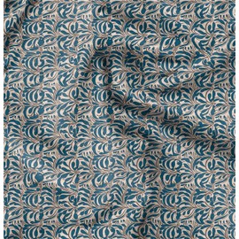 Soimoi Leaves Print - Blue, Canvas Fabric Material - 56 Inch Wide, 1 Meter, Unstitched Fabric For Upholstery, Bags, Workwear And Outdoor Gear.