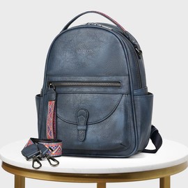 FADEON Mini Backpack Purse for Women, Designer Leather Cute Roomly Small Backpacks, Ladies Shoulder Backpack Fashion Handbag Mini  Women's Backpack - Color: Dusty Blue Retro Style