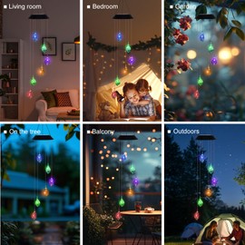 Color Changing Solar Leaf Wind Chime Outdoor/Indoor Birthday Gifts for Woman Mom Grandma - Hanging Solar Lights for Outside Garden Yard Patio Porch Decor Memorial Wind Chimes