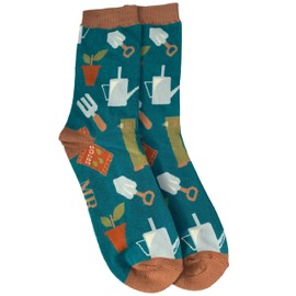 Purple Possum® Gardener Socks Mens Gardening Theme Teal Novelty Fun Bamboo Cotton Size 7 to 11