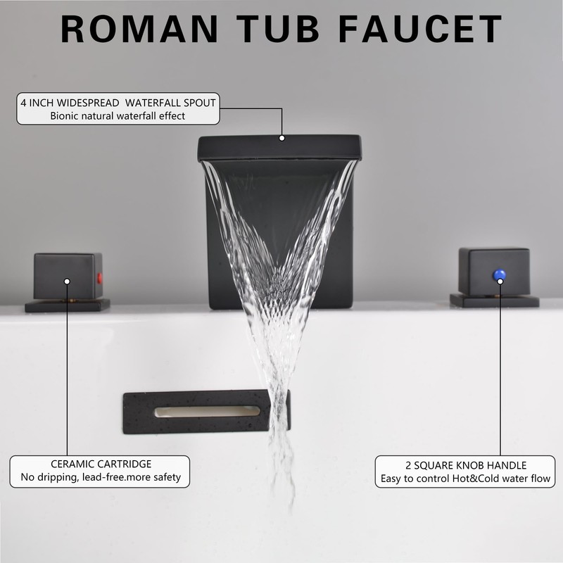 LIWEIKE Deck Mount Tub Faucet, Roman Tub Faucet Set 3